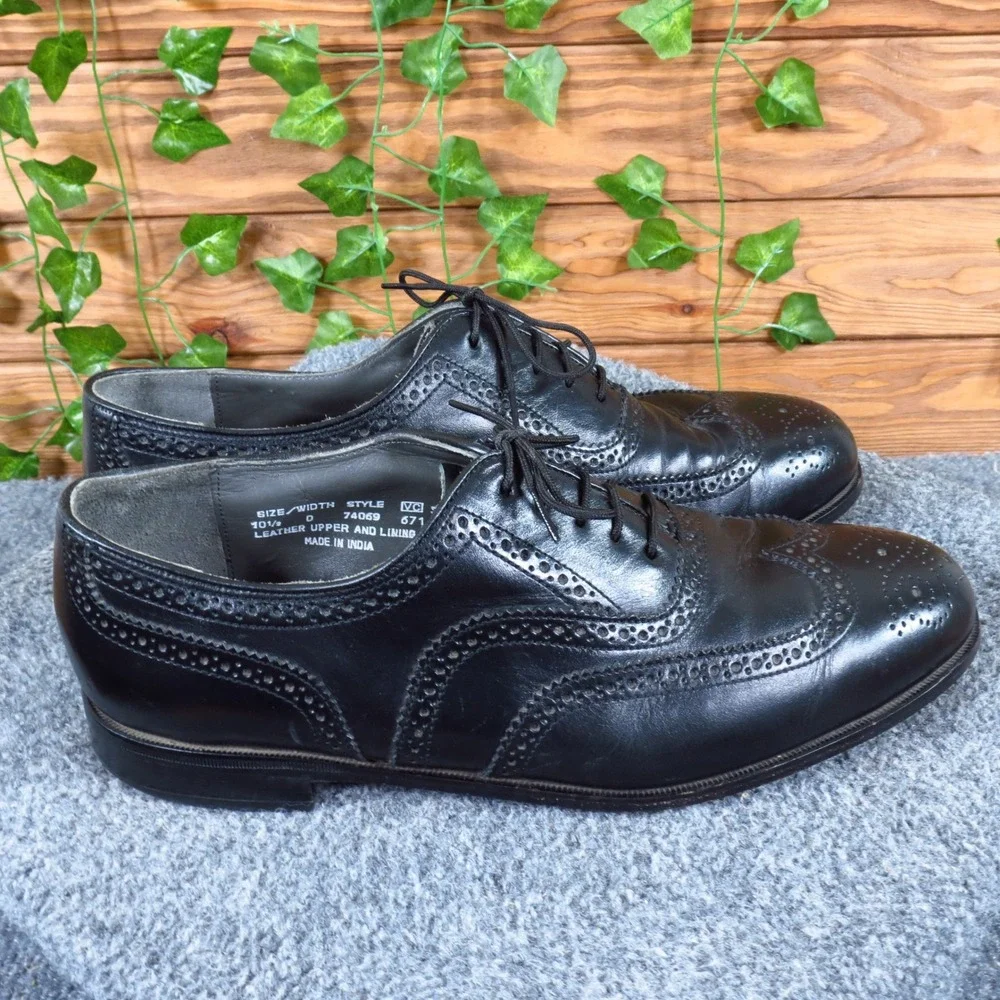 Oakton 74069 Mens Wingtip Oxford Dress Shoes Size 10.5 D Formal Business Black